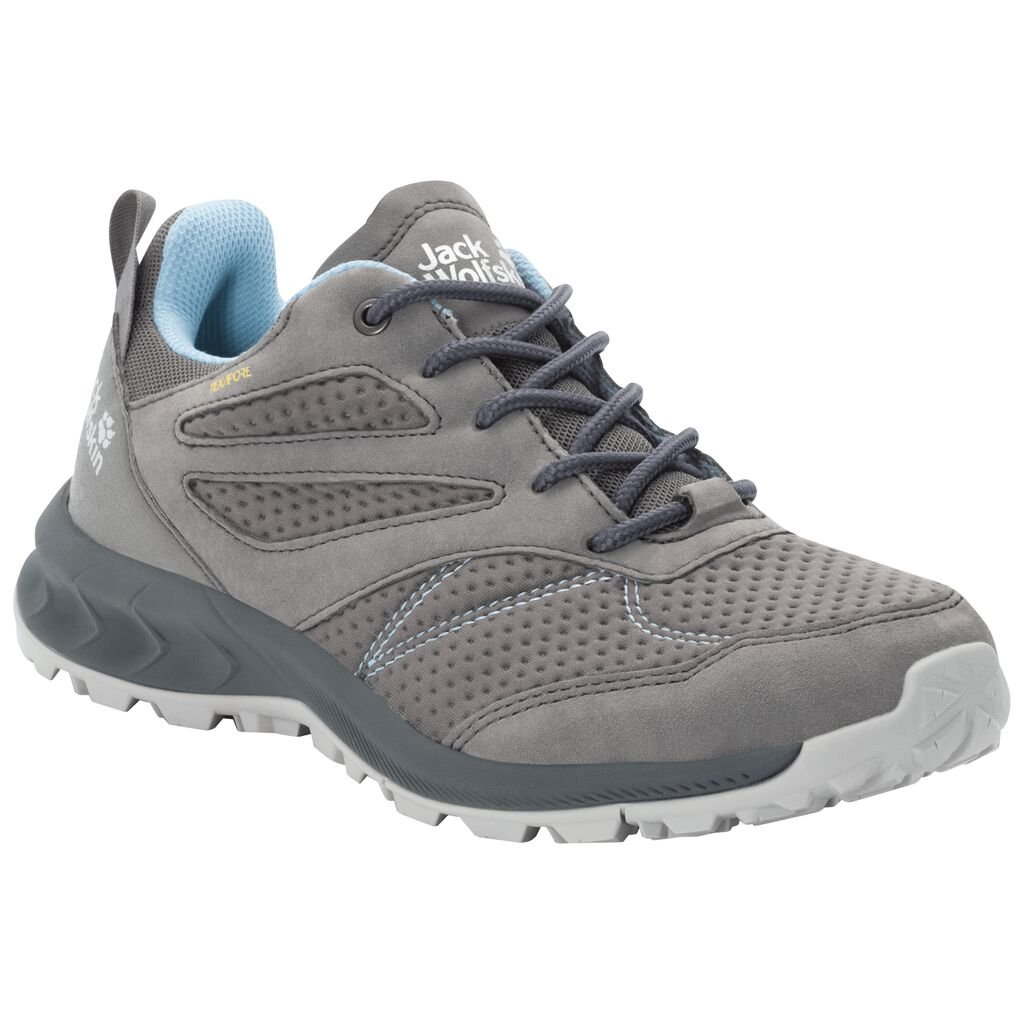 Jack Wolfskin WOODLAND TEXAPORE LOW Chaussures Femme Gris/Bleu Clair - FNTGYPC-96